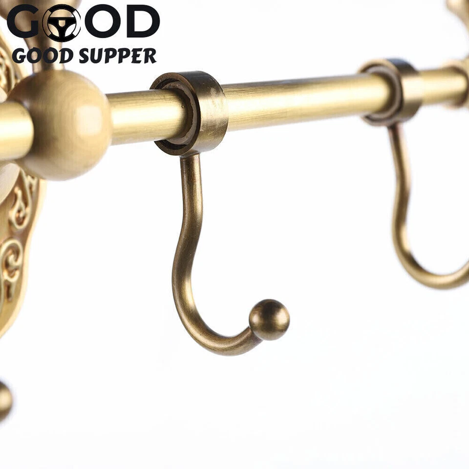 Vintage Towel Storage Shelf Brass Towel Bar Holder Wall-Mounted Rack W/ 4 Hooks - Image 4 of 4