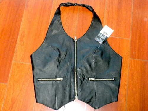Women's Genuine Leather Halter Top Motorcycle Biker Attire