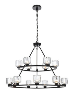 Large Chandelier 15 Light Fixture Living Dining Room Foyer Black Farmhouse 36''