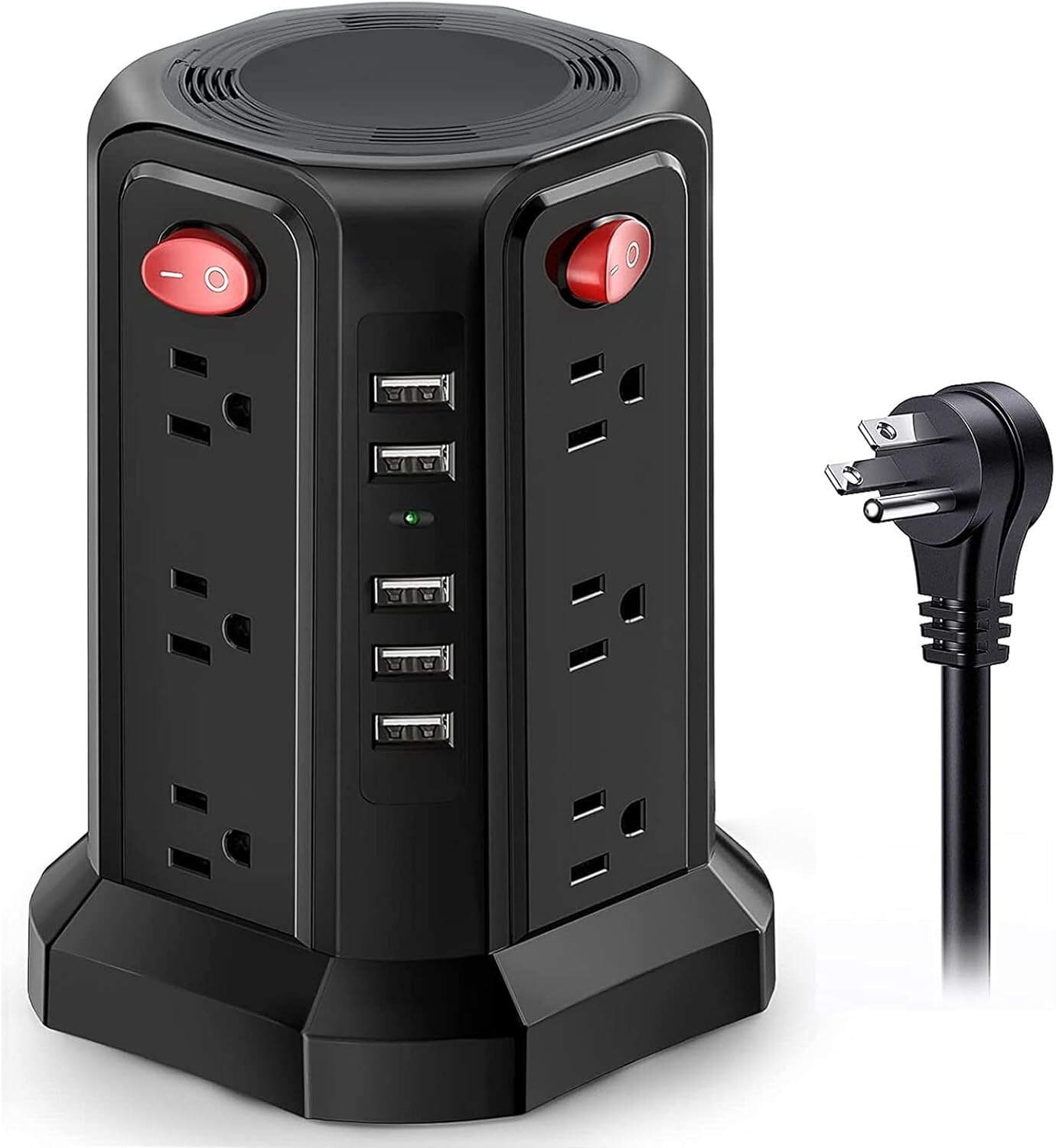 16.4 FT Home Office Extension Surge Protector Power Strip Tower with 5 USB Ports