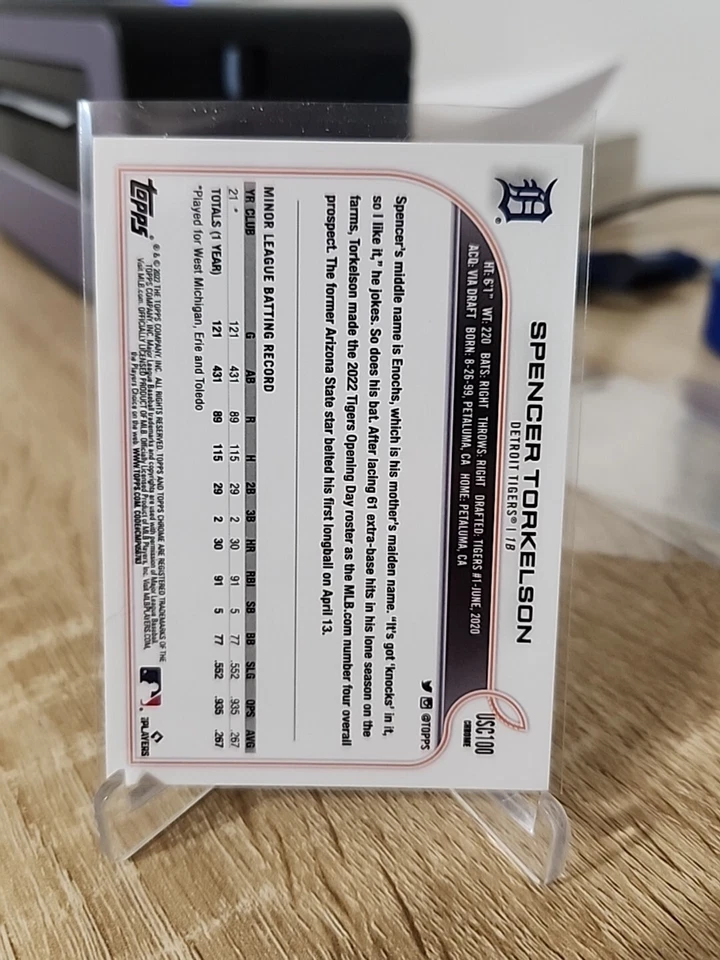 2022 Chrome Update Base Purple #USC100 Spencer Torkelson - Detroit Tigers - Image 2 of 2