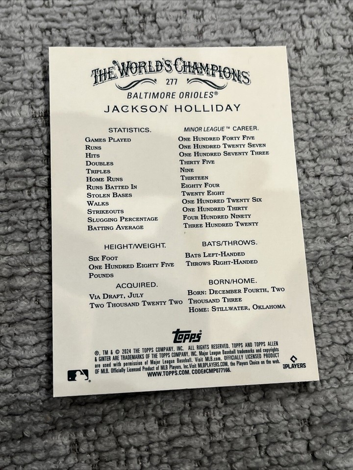 2024 Allen & Ginter Chrome 277 Jackson Holliday Orioles Rookie Card eBay