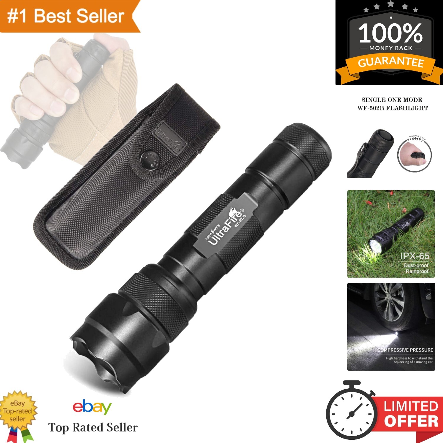 Rugged 1000-Lumen Waterproof LED Flashlight for Outdoor Camping Hiking
