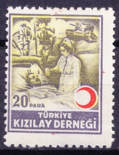 Błąd zmiany koloru, Turcja 1953 MNH, Pielęgniarka, Medycyna, Czerwony Krzyż, Półksiężyc - Zdjęcie 1 z 1