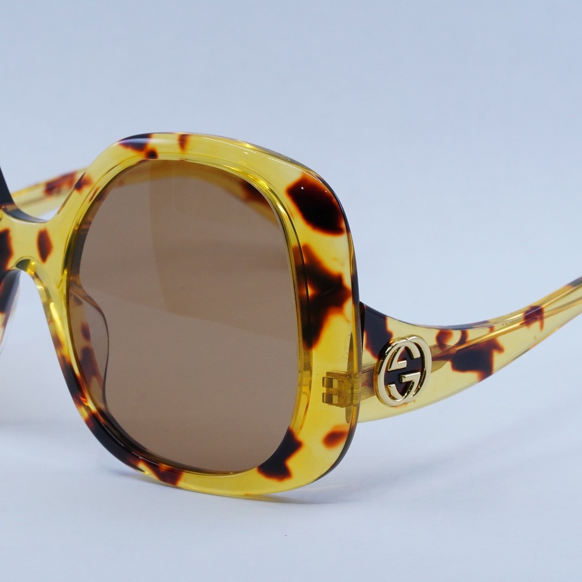 New GUCCI GG1235S 002 Shiny Yellow Spotted Havana/Brown 55 