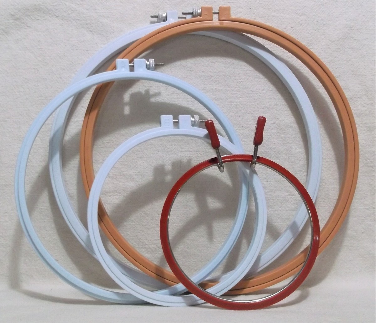 Five Plastic Pinch & Screw Type Embroidery Hoops 2-10