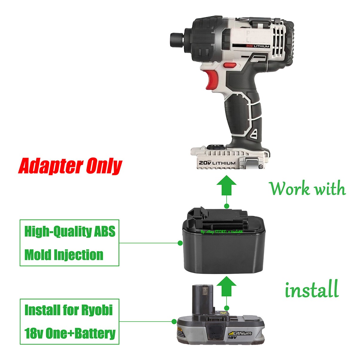 Adapter Suitable for Porter-Cable 20V MAX Tool To for Ryobi 18v Li