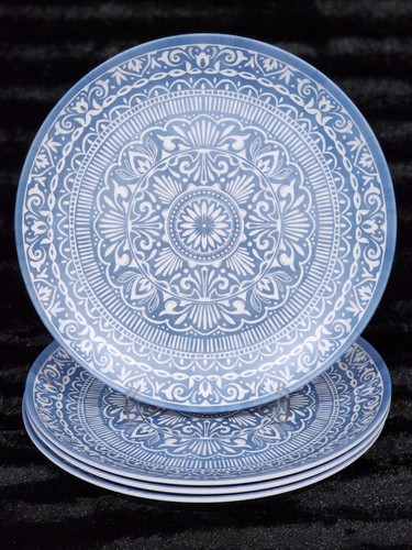 8pc Tahari Home Blue & White Medallion Melamine Dinner & Salad Plates Coastal - Picture 5 of 14