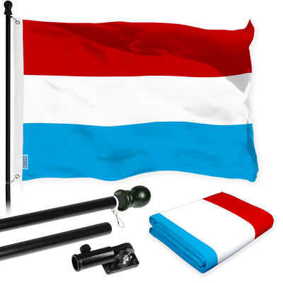 Combo 6 Ft Black Flagpole Luxembourg Flag 3x5Ft LiteWeave Pro Printed 150D Poly