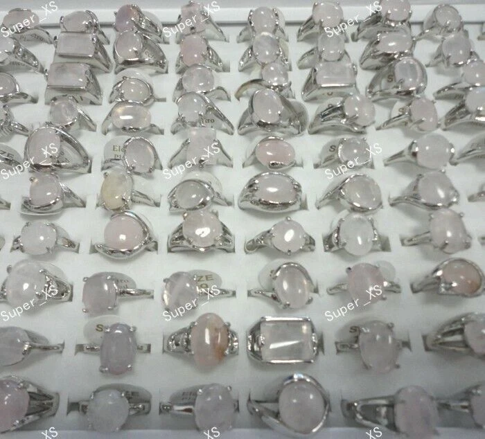 Lotes por atacado 20 peças de anéis femininos de aço inoxidável pedra natural prata P joias - Imagem 3 de 4