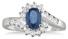 .95CT DIAMOND  AAA SAPPHIRE 14KT WHITE GOLD OVAL  ROUND FLOWER ENGAGEMENT RING