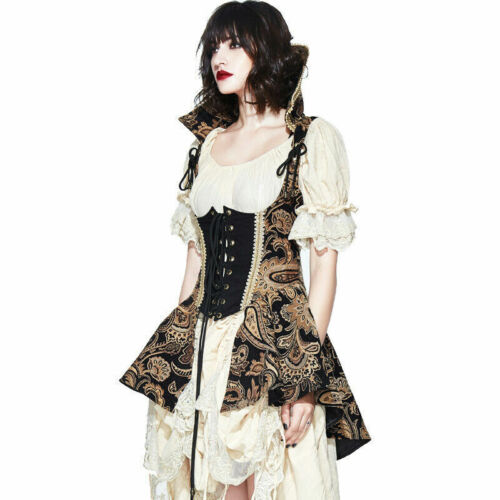 Gothic Stand Collar Ladies Steampunk Sexy Sleeveless Vest Bodice Long Jacket - 第 1/11 張圖片