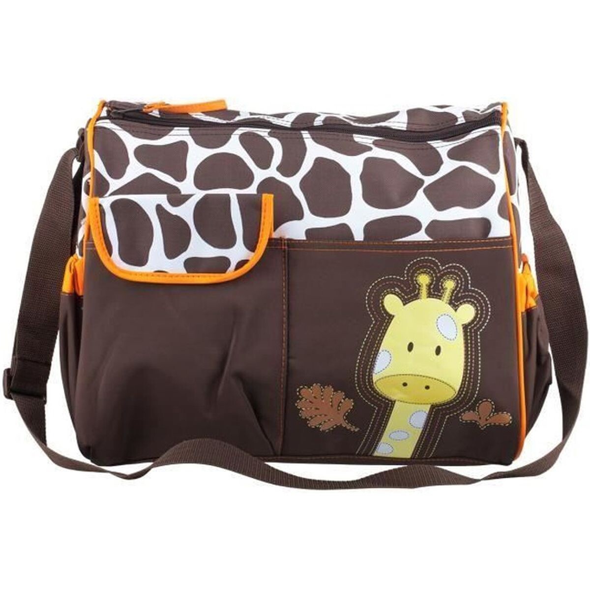 Sac à langer girafe orange à compartiments isothermes et attaches poussette incluses