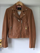 Rino & Pelle Women’s Genuine Leather Biker Jacket. Cognac. Uk 12 Rrp £289.