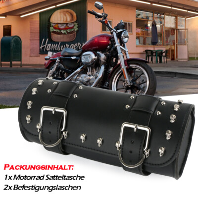 Motorrad Toolbag Werkzeug Leder Lenker Rolle Für Harley Chopper Tasche Schwarz