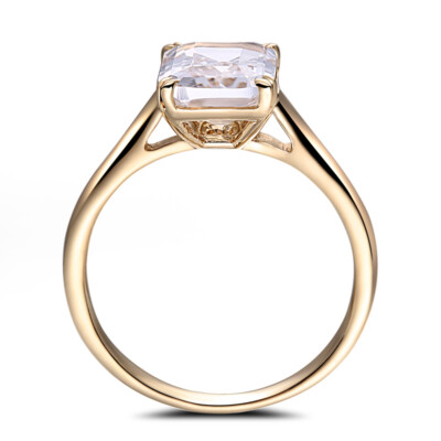 Solid 14K Yellow Gold White Topaz 9X7mm Emerald 2.7ct Wedding Ring Fine Jewelry