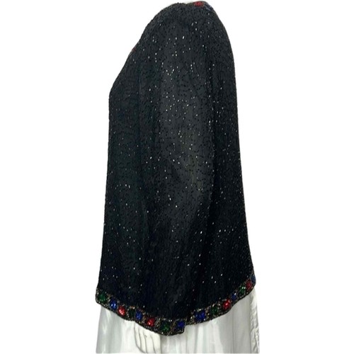 Vintage Laurence Kazar Poinsettia Sequin Silk Evening Jacket. - Picture 2 of 6