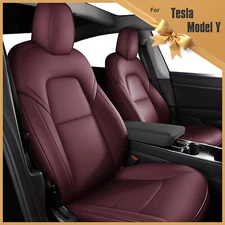 Custom For Tesla Model Y 2020-2022 Red Car 5-Seat Covers  Front & Rear Cushion