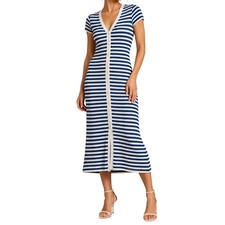 MNG Blue White Striped Waffle Knit Midi Dress Women's 6