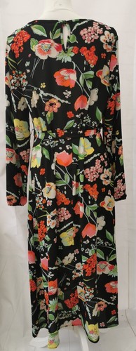 Jessica Ladies Dress Size 14 Black Red Gold Floral Long Sleeves Round Neck Bnwt - Picture 4 of 24