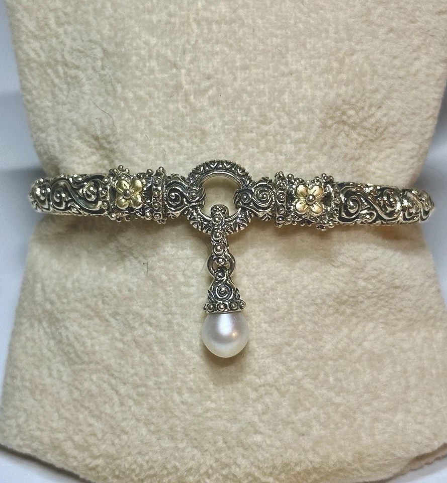 "Brazalete con bisagras Barbara Bixby plata 925 18k perlas encanto 7"" lote #44" Foto 2 de 4