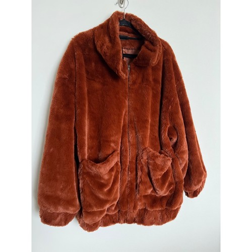 PrettyLittleThing Rust Faux Fur Oversized Zip Up Jacket Burnt Orange Coat