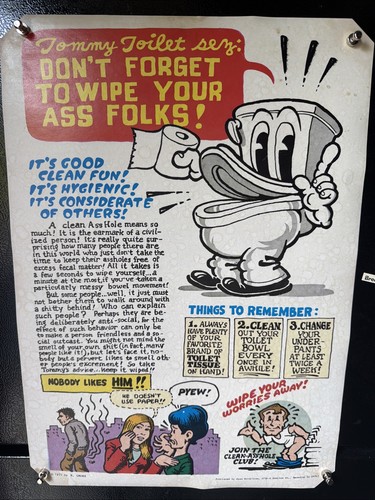 R. Crumb 1971 ORIGINAL Tommy TOILET WIPE Your ASS Folks Poster Apex Novelties
