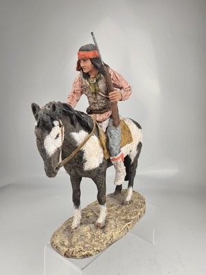 Daniel Monfort Western Sculpture Signed 1989 Apache Indian Scout Paint Horse