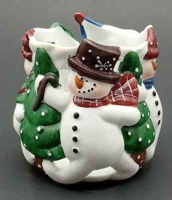 Christmas Snowman Votive Tea Light Ceramic Candle Holder Transfar Int'l Corp 3''