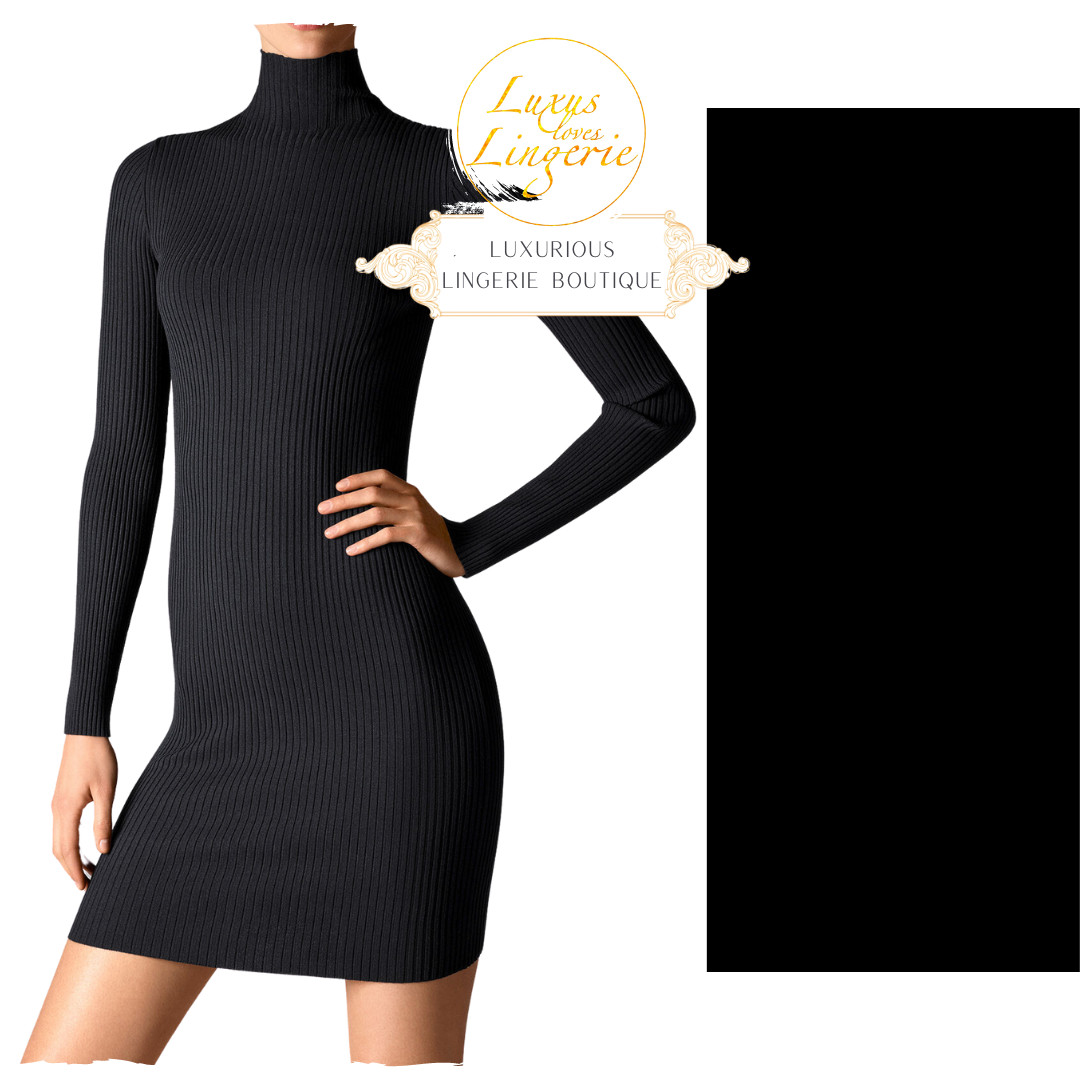 Viscose Rib Dress By Wolford XS Black High Neck Dress With Rib