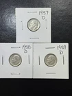 (3 Coins) 1957 1958 1959 D Mints Silver Roosevelt Dimes