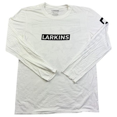 Larkins T-Shirt M Herren weiß Baumwolle Band T Shirt Tour Konzert Merch Langarm