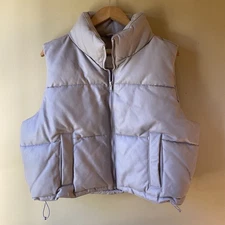Women's Hollister Puffy Zip Up Puffer Vest Extra Large Quilted Pockets Greige