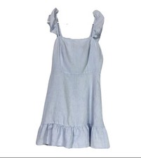 Forever 21 Women’s M Ice Blue 100% Linen Sheath Dress Flared Hem Shoulder Straps