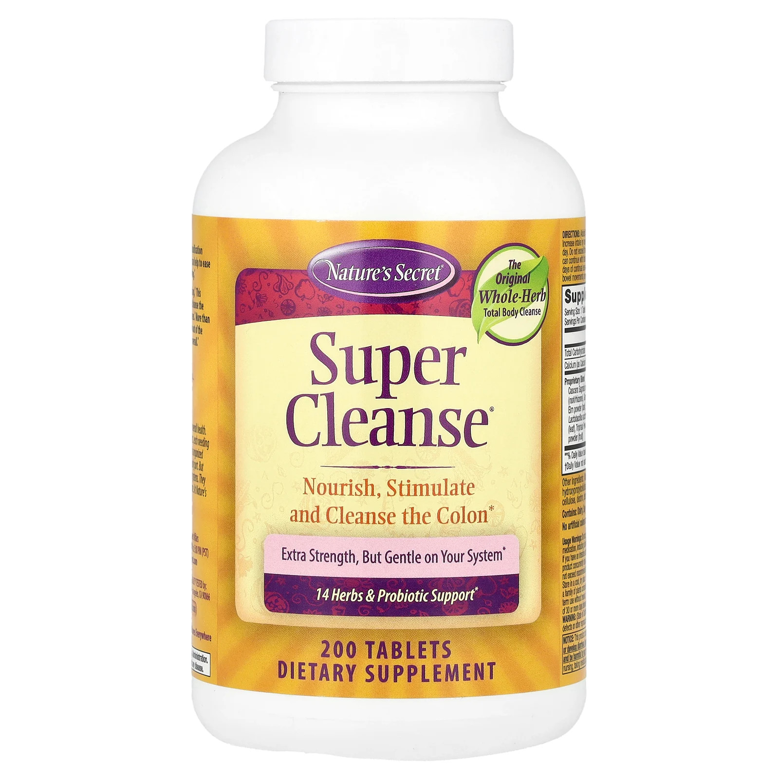 Nature s Secret Super Cleanse 200 Tablets No Artificial Colors