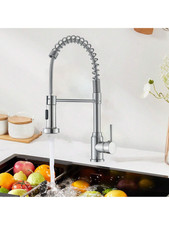 Modern Kitchen Faucet Pull-Down Sprayer Single Handle Swivel Mixer Tap silver