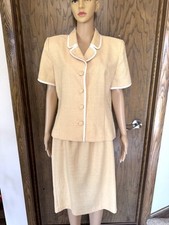 VTG Leslie Fay 2 Pc Suit Skirt SS Jacket Soft Yellow 12P NWT Grandmacore Summer