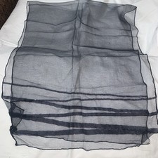 Scarf Black Chiffon w Glistening Metalic Stripes Sheer Vintage 17 x 43" Classic