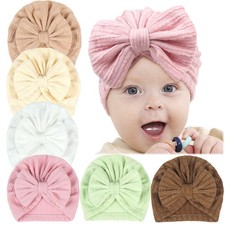 6 PCS Newborn Infant Baby Boy Girl Stretch Bow Beanie Hats Elastic Turban Caps