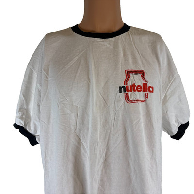 Nutella Ringer T Shirt Mens Size XL White Hazelnut Spread Promo Double Sided