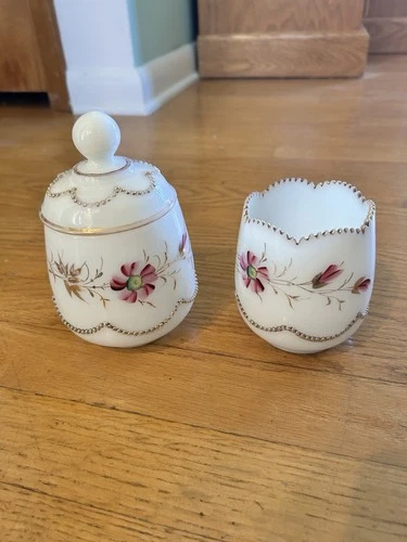 EAPG Antique Heisey No. 1295 "BEAD SWAG" Milk Glass Sugar Bowl and Spooner Set