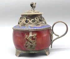 Antique Chinese Cloisonné Incense Burner Dragon Motifs Rooster Finial Censer