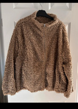 H&M Women’s Brown Teddy Borg Fleece Full Zip Hooded Jacket size XL