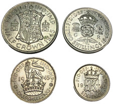 1945 Silver Half Crown Florin Shilling Sixpence  - George VI a-UNC Coins #SEM14