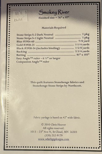 Quilt Pattern SMOKEY SMOKEY “76 x 97”by Whirligig Designs - Picture 2 of 2
