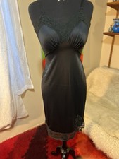 Vtg Formfit Rogers Black Silky Nylon Nightgown Lingerie Slip Dress 34 USA