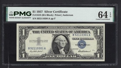 United States-Silver Certificate 1 Dollar 1957 Fr#1619 (BA Block) UNC Grade 64