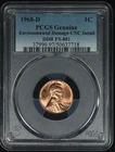 Lincoln Wheat Cent. 1968 D. PCGS UNC. Details DDR FS-801 Lot # 9065-295-718
