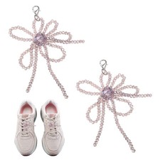 2 Pcs Pearl Bow Shoe Charm Beads Flower Bowknot Shoe Decoration, Light Purple