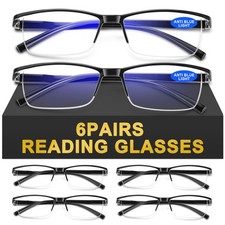 6Pack Reading Glasses Men, Spring Hinge Blue Light Blocking Readers, Lightwei...